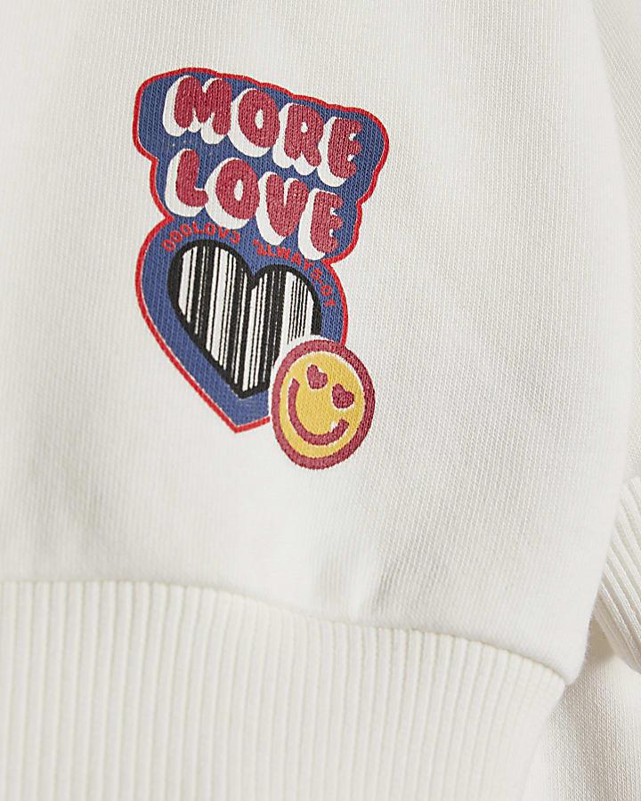 River Island Mini Girls Cream Badged Sweatshirt Set