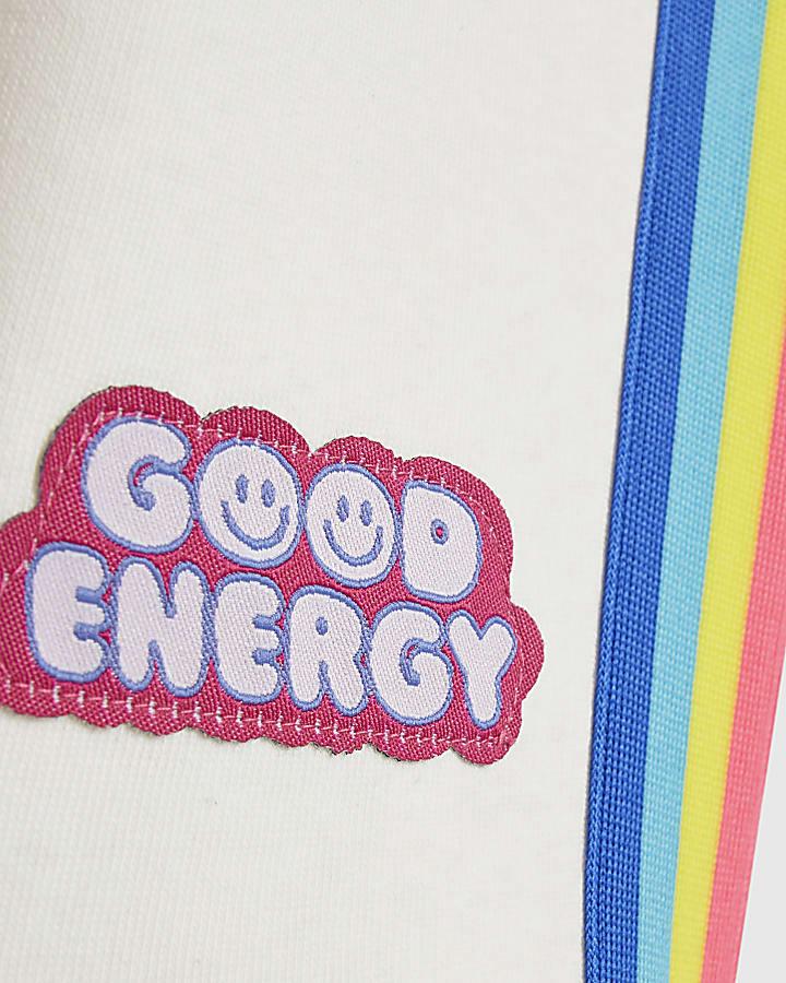 river island Mini Girls Cream Badged Sweatshirt Set