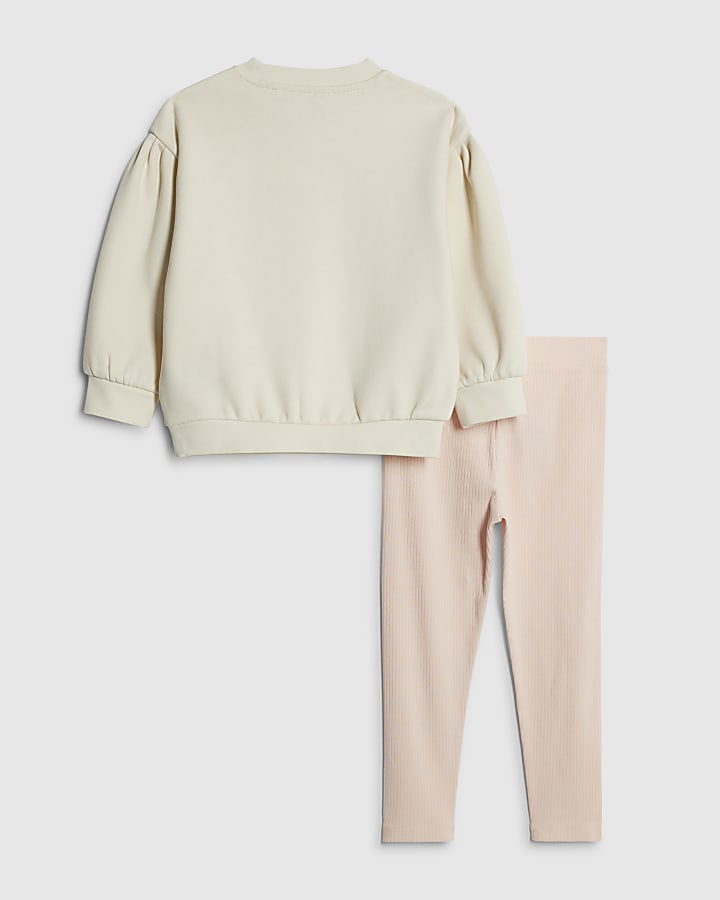 River Island Mini Girls Cream Bow Box Sweatshirt Set