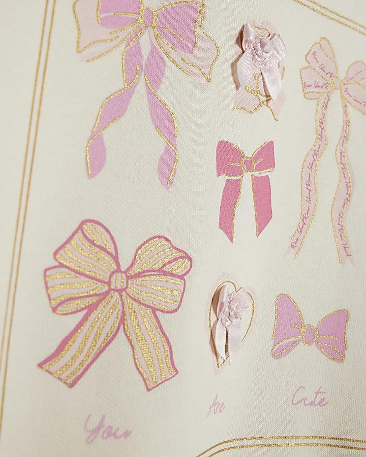 River Island Mini Girls Cream Bow Box Sweatshirt Set