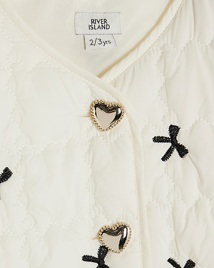 River Island Mini Girls Cream Bow Gilet And Skirt Set