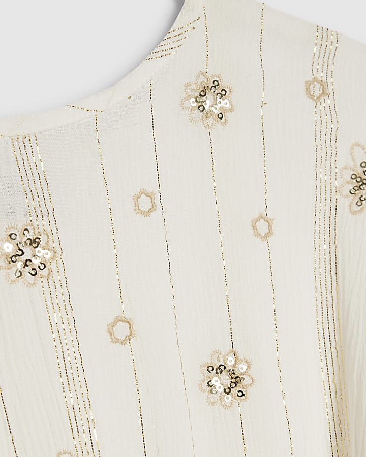 River Island Mini Girls Cream Embroidered Sequin Kaftan