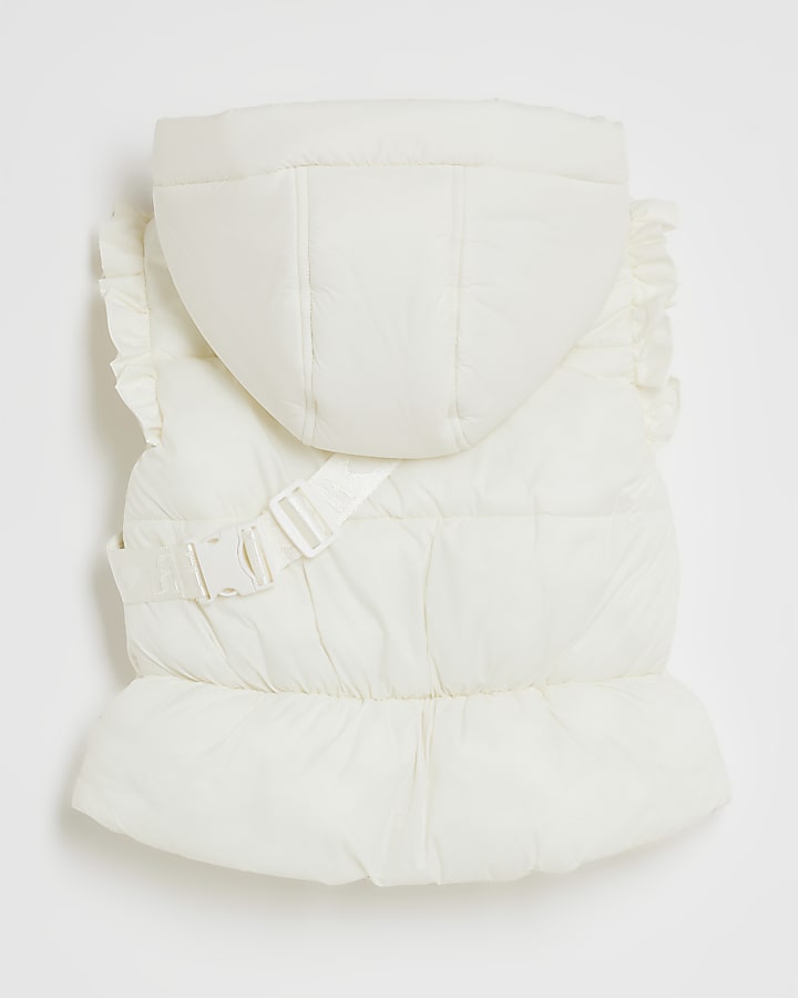 River Island Mini Girls Cream Frilled Gilet With Bag