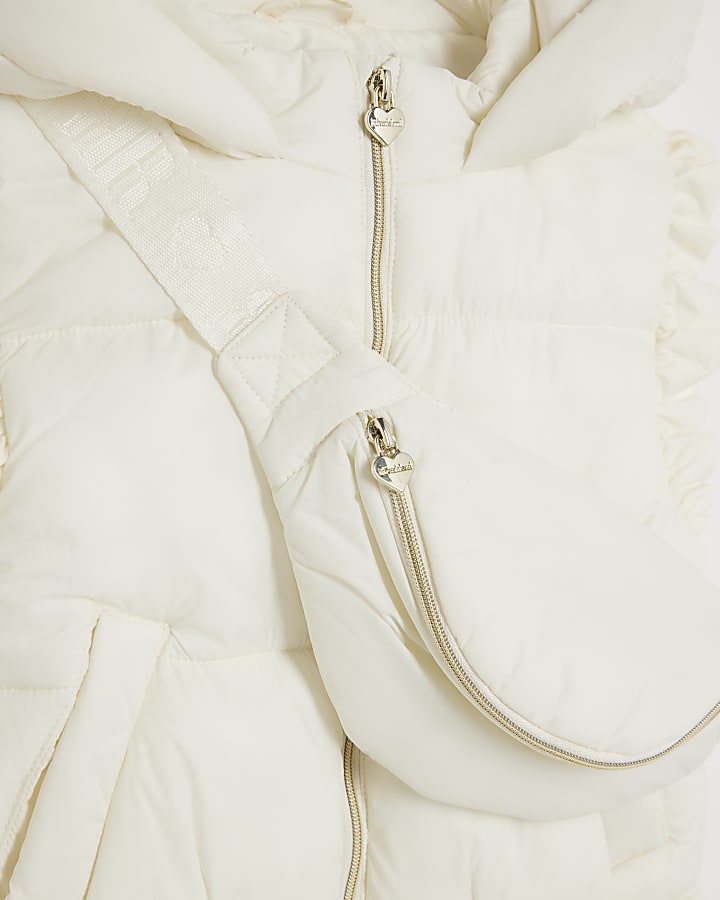 River Island Mini Girls Cream Frilled Gilet With Bag