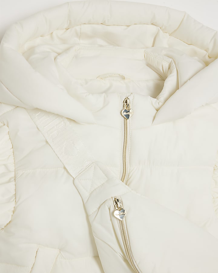 river island Mini Girls Cream Frilled Gilet With Bag