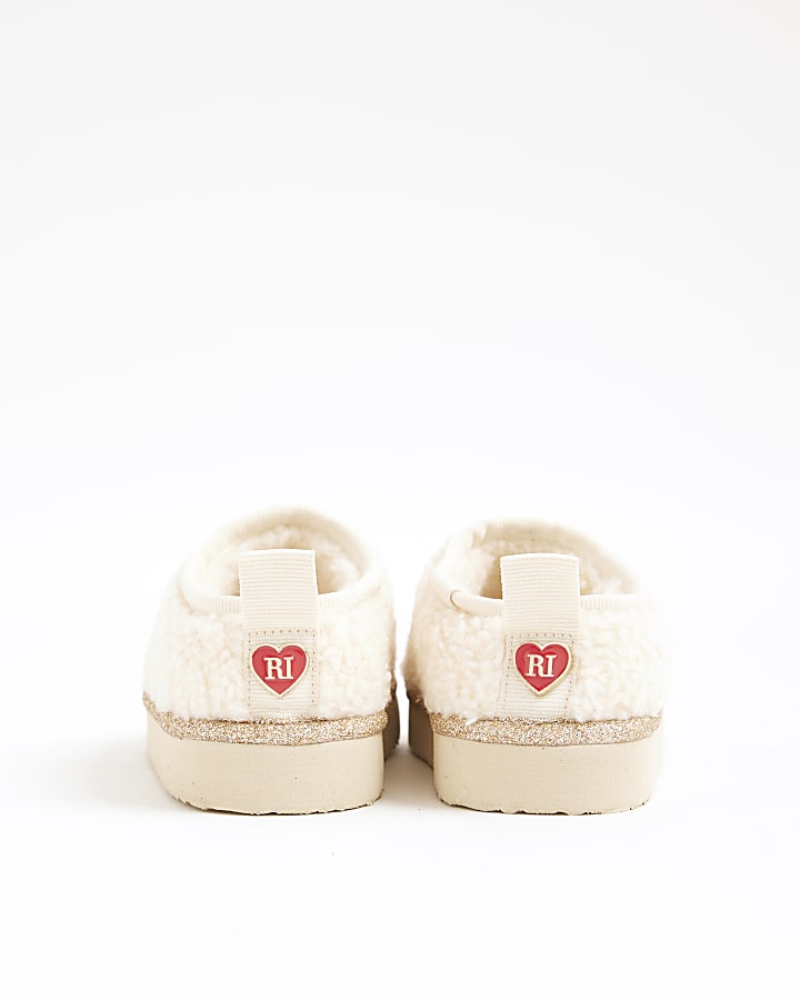 River Island Mini Girls Cream Gingerbread Man Slippers
