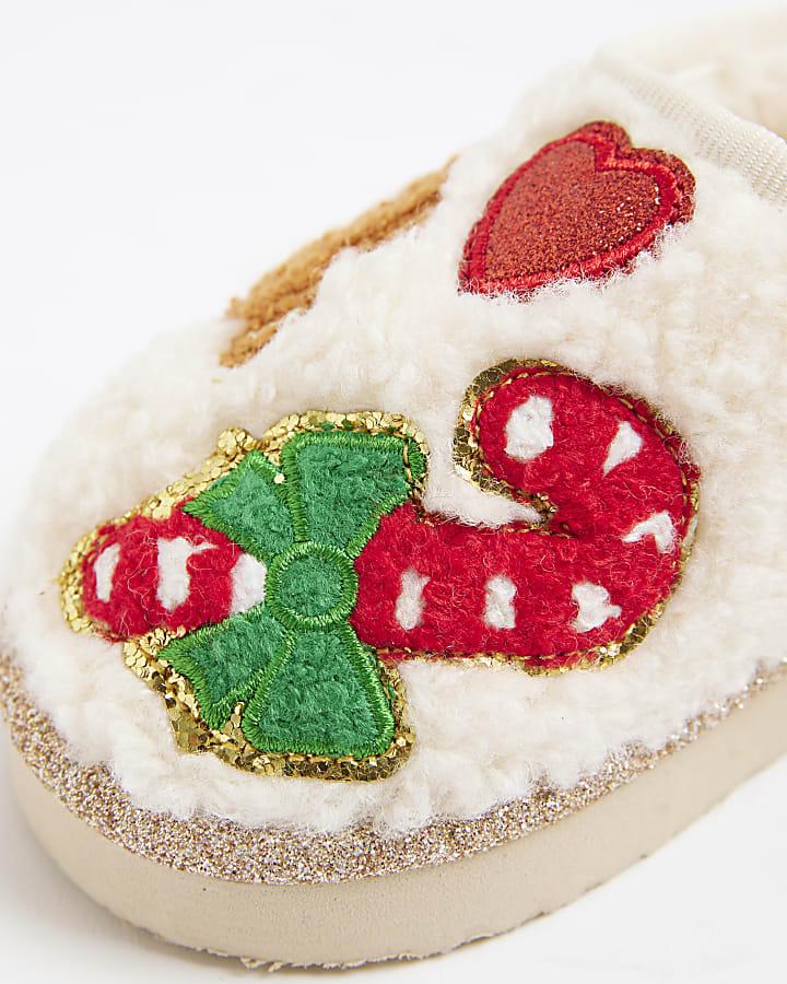 river island Mini Girls Cream Gingerbread Man Slippers