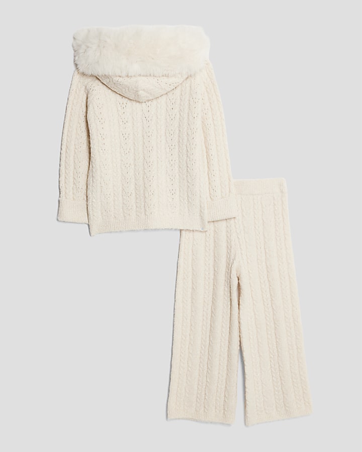 River Island Mini Girls Cream Hooded Sparkle Jumper Set