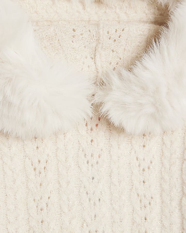 River Island Mini Girls Cream Hooded Sparkle Jumper Set