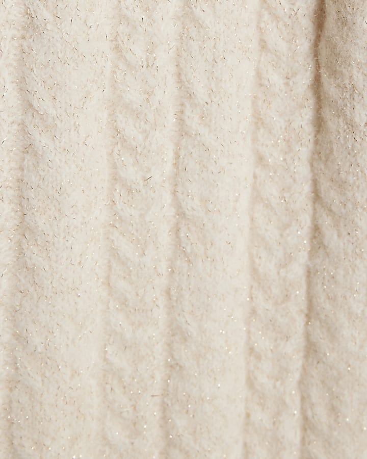 river island Mini Girls Cream Hooded Sparkle Jumper Set