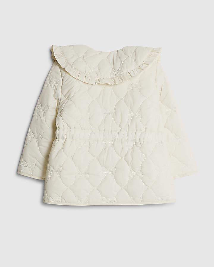 River Island Mini Girls Cream Quilted Collar Jacket