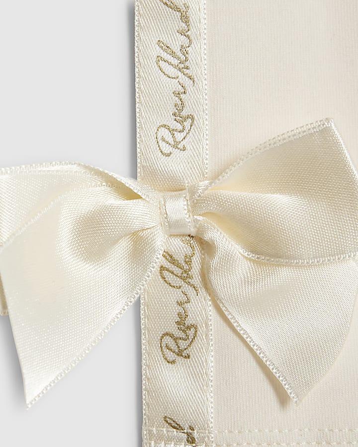 river island Mini Girls Cream Satin Bow Sweatshirt Set