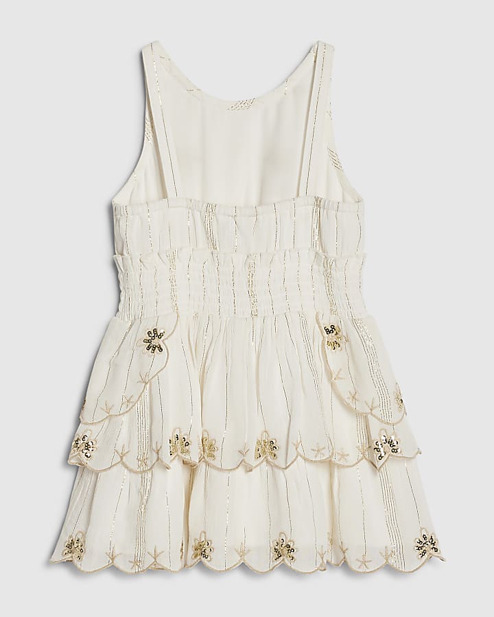 River Island Mini Girls Cream Scalloped Beach Dress