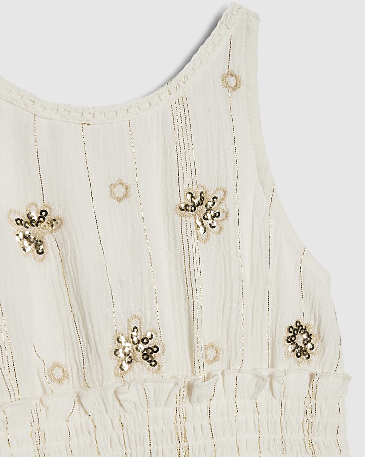 River Island Mini Girls Cream Scalloped Beach Dress