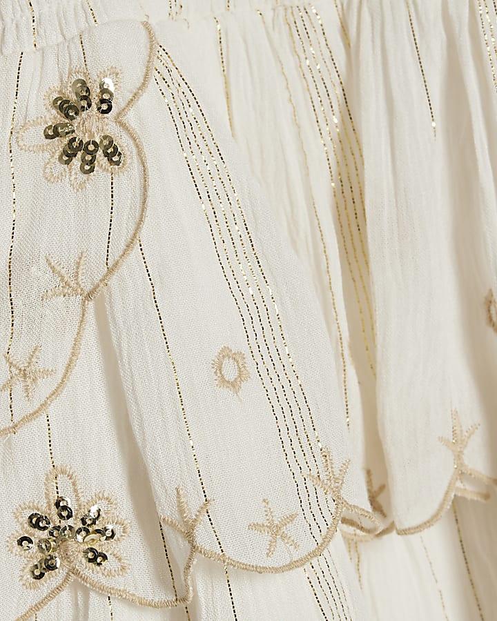 river island Mini Girls Cream Scalloped Beach Dress