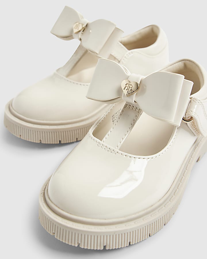 River Island Mini Girls Cream T-Bar Bow Mary Jane Shoes