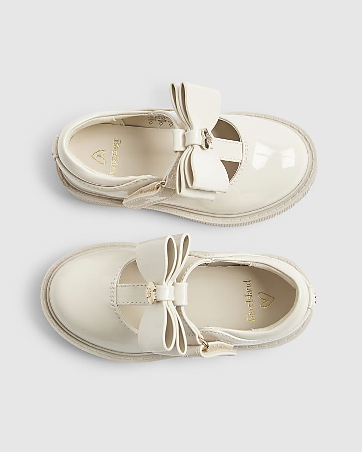 river island Mini Girls Cream T-Bar Bow Mary Jane Shoes
