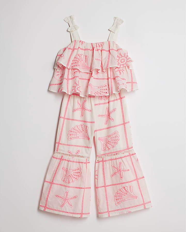 River Island Mini Girls Cream Tiered Broderie Top Set