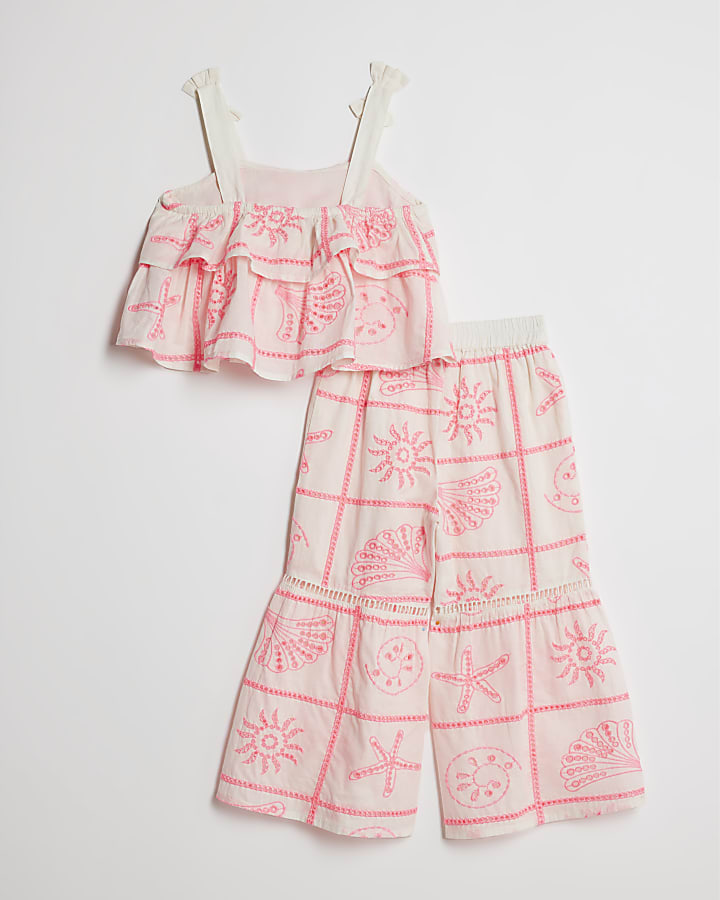 River Island Mini Girls Cream Tiered Broderie Top Set