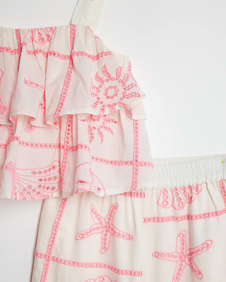 River Island Mini Girls Cream Tiered Broderie Top Set