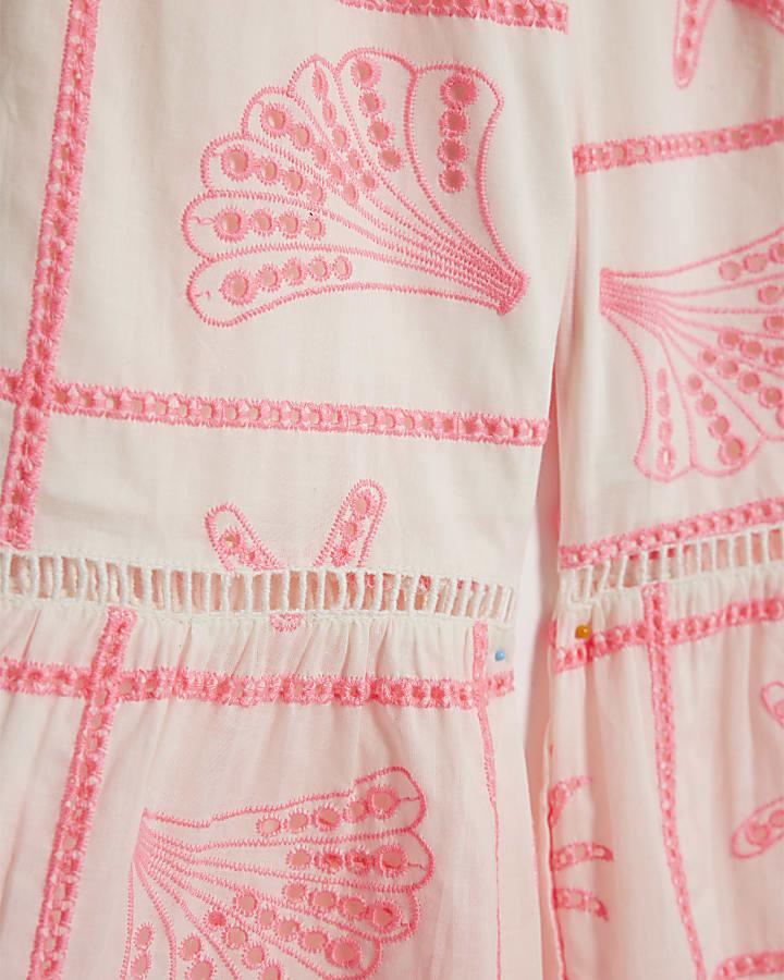 river island Mini Girls Cream Tiered Broderie Top Set
