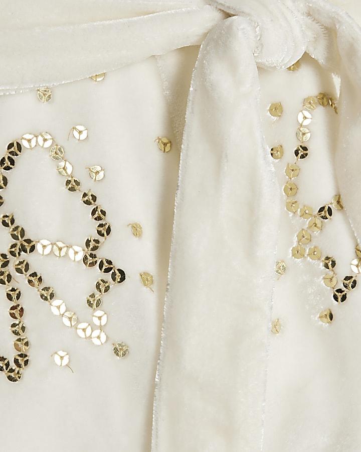 River Island Mini Girls Cream Velvet Sequin Bow Playsuit