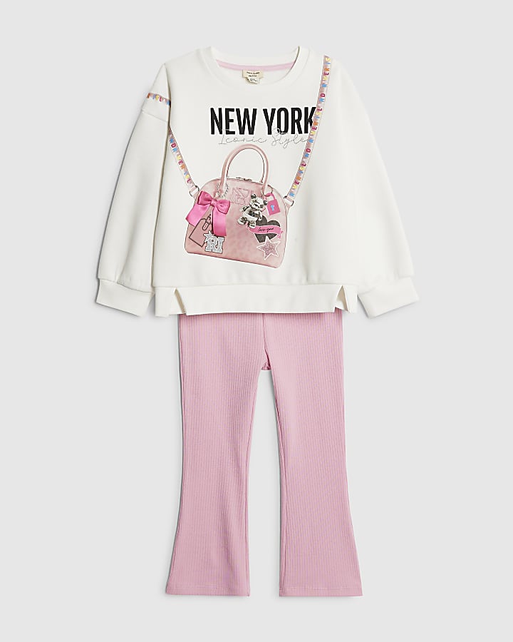 River Island Mini Girls Cream York Bag Sweatshirt Set