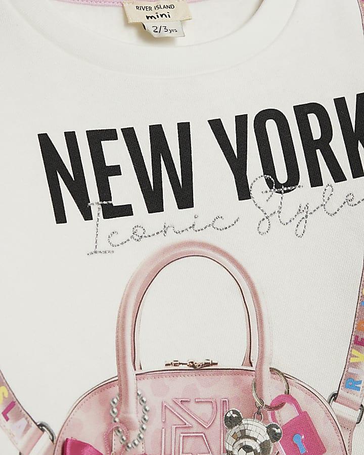 River Island Mini Girls Cream York Bag Sweatshirt Set