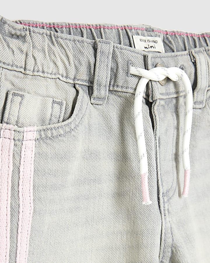 River Island Mini Girls Grey Pull On Stripe Wide Leg Jeans