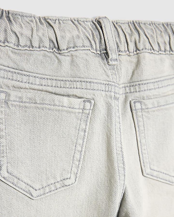 river island Mini Girls Grey Pull On Stripe Wide Leg Jeans