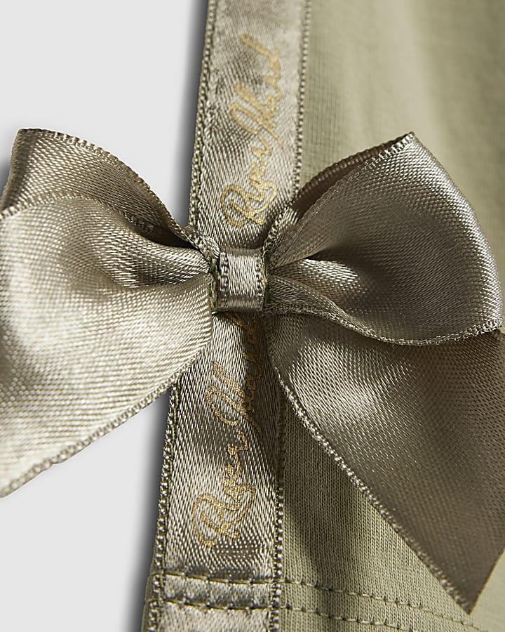 River Island Mini Girls Khaki Satin Bow T-Shirt Set