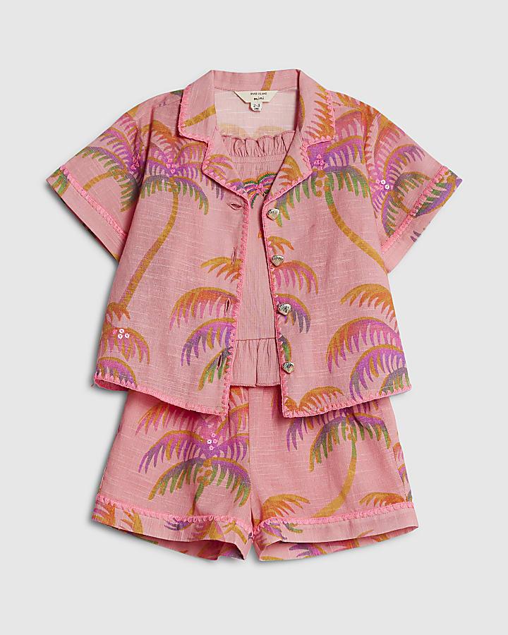 River Island Mini Girls Orange Palm Shorts 3 Piece Set