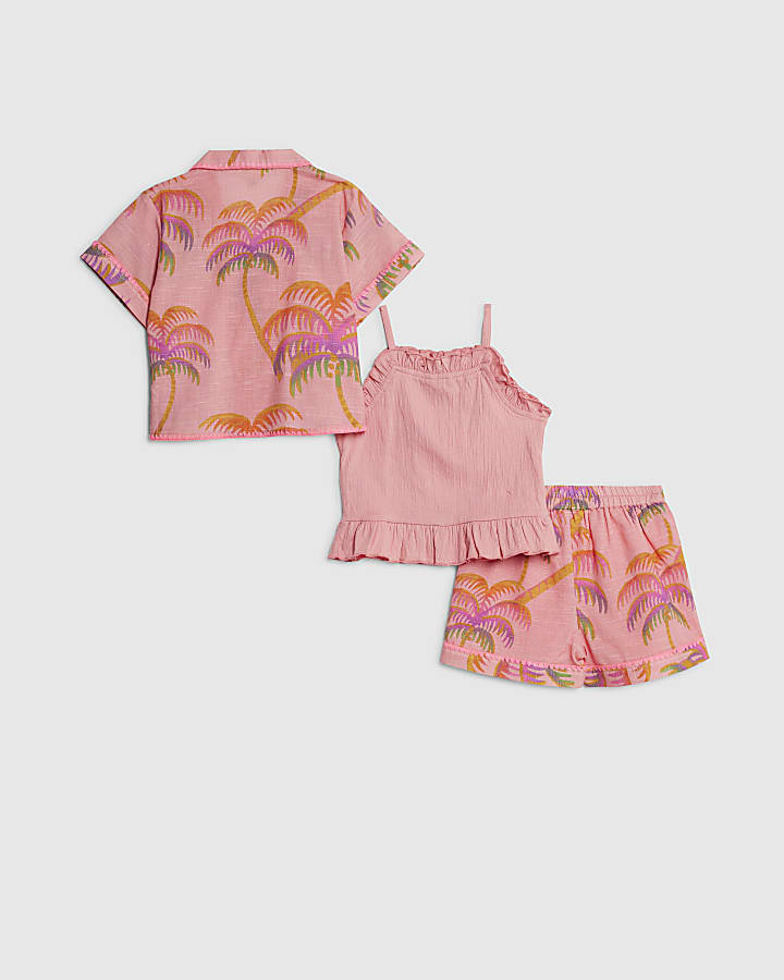 River Island Mini Girls Orange Palm Shorts 3 Piece Set