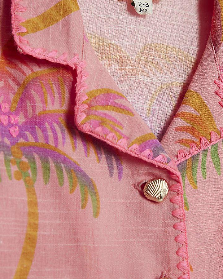 River Island Mini Girls Orange Palm Shorts 3 Piece Set