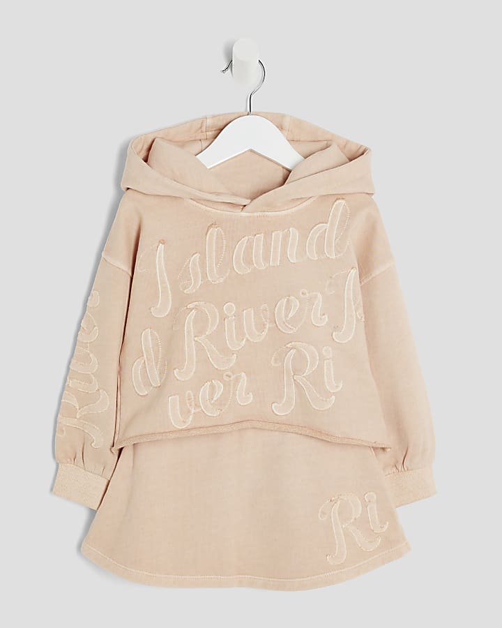 River Island Mini Girls Orange RI Hoodie And Shorts Set