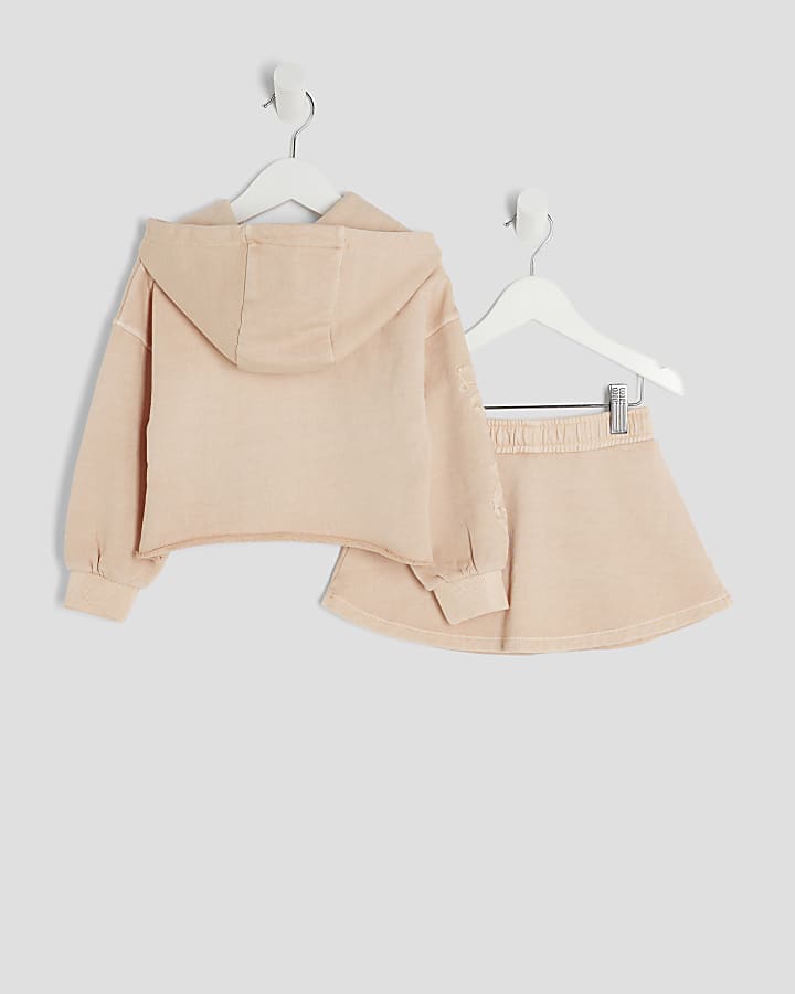 River Island Mini Girls Orange RI Hoodie And Shorts Set