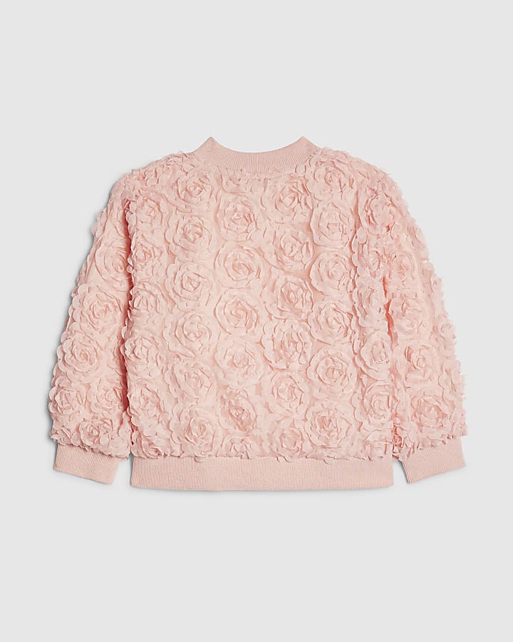 River Island Mini Girls Pink 3D Floral Bomber Jacket