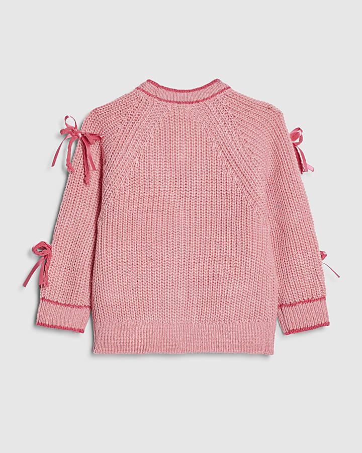River Island Mini Girls Pink 3D Heart Bows Cardigan