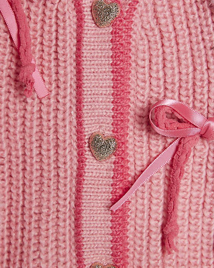 River Island Mini Girls Pink 3D Heart Bows Cardigan