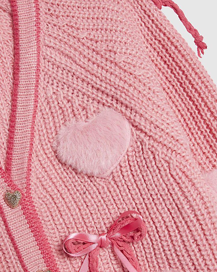 River Island Mini Girls Pink 3D Heart Bows Cardigan