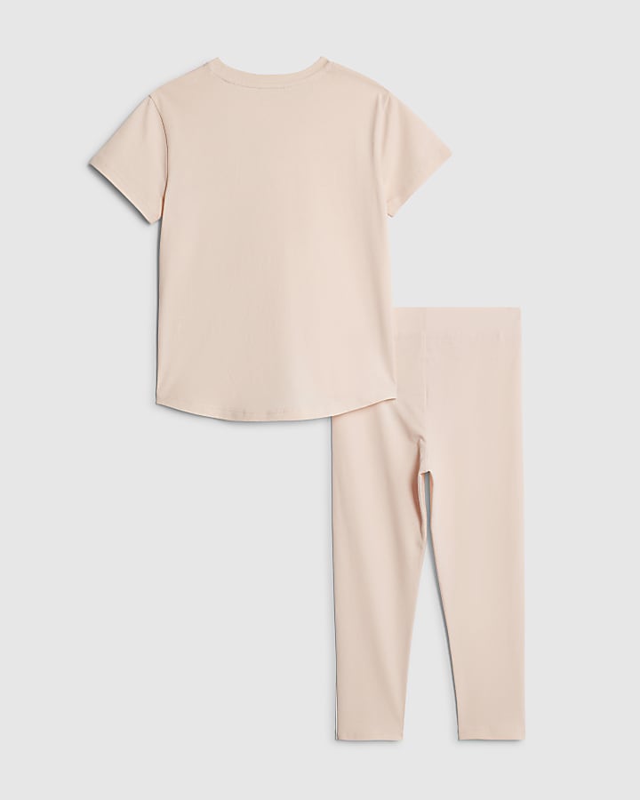 River Island Mini Girls Pink Bow T-Shirt And Leggings Set