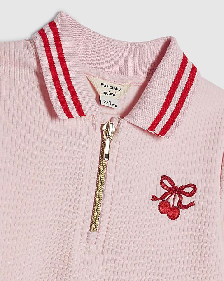 River Island Mini Girls Pink Cherry Bow Leggings Set