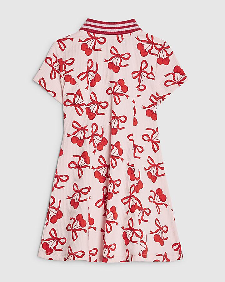River Island Mini Girls Pink Cherry Fit And Flare Dress