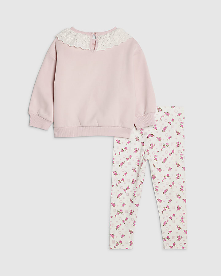 River Island Mini Girls Pink Collared Sweatshirt Set