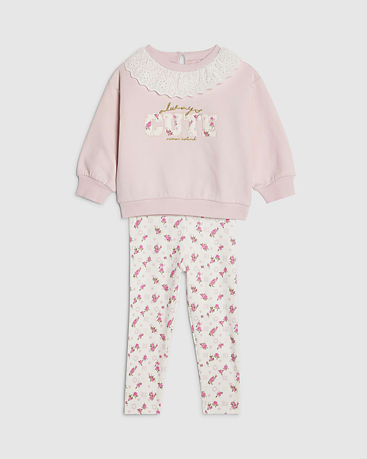 River Island Mini Girls Pink Collared Sweatshirt Set