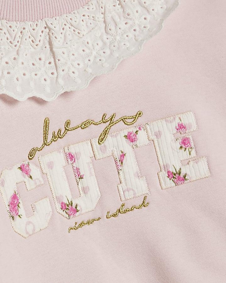 River Island Mini Girls Pink Collared Sweatshirt Set