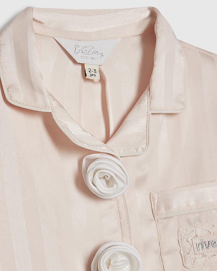 river island Mini Girls Pink Corsage Satin Pyjamas Set