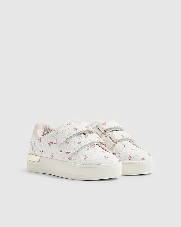 River Island Mini Girls Pink Ditsy Rose Bud Trainers