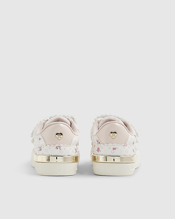 River Island Mini Girls Pink Ditsy Rose Bud Trainers