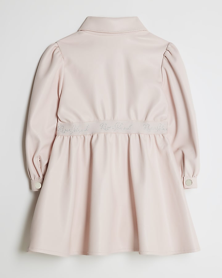 River Island Mini Girls Pink Faux Leather Shirt Dress